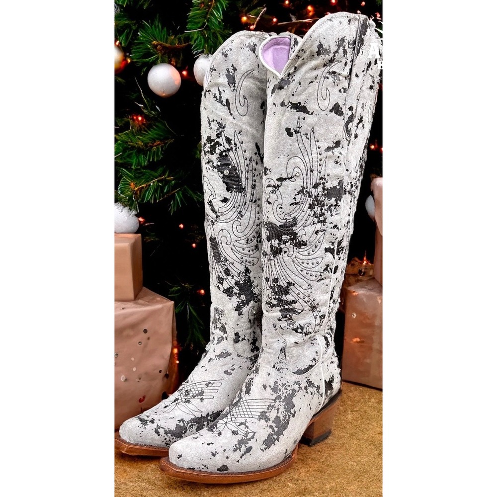 Rock Em Tall Camo Cowhide Cowboy Boots Women's Size 9 Distressed Crystal Studded